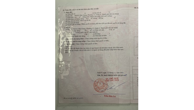 Chính chủ cần bán nhà 796/6A Hậu Giang p12 Q6 thành phố Hồ Chí Minh
