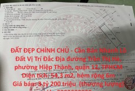 ĐẤT ĐẸP CHÍNH CHỦ - Cần Bán Nhanh Lô Đất Vị Trí Đắc Địa quận 12, TPHCM