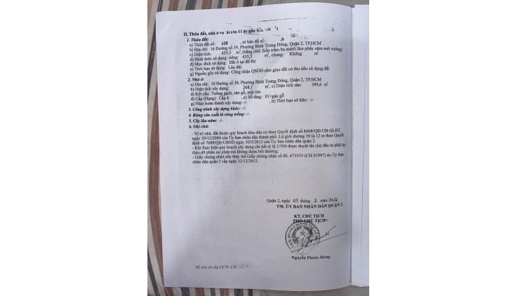 CHÍNH CHỦ Cần Bán Nhà Trọ Mặt Tiền Đường 39, Phường Bình Trưng Đông, Quận 2, TP HCM