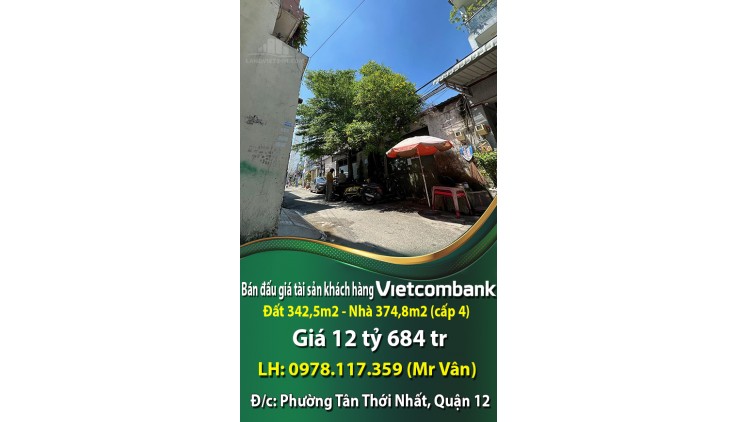 Bán đấu giá tài sản khách hàng Vietcombank, đất 342,5m2, giá 12 tỷ 684 nhà 374,8m2 (cấp 4)