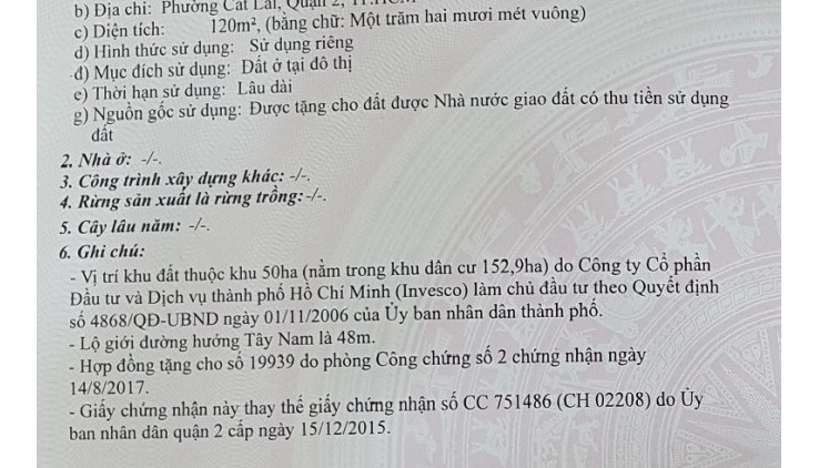 Bán đất Phường Cát Lái - Quận 2; Gần Đại học Công nghệ TP.HCM