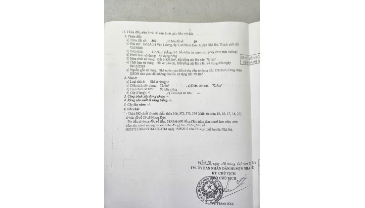 CHÍNH CHỦ BÁN ĐẤT MẶT TIỀN ĐƯỜNG LÊ VĂN LƯƠNG, XÃ NHƠN ĐỨC, HUYỆN NHÀ BÈ, GIÁ LÀ 21.5 TỶ