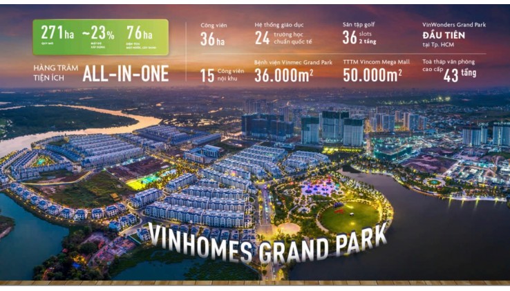 Sở Hữu Ngay Căn Studio Thuộc Phân Khu Cao Cấp Tại Vinhome Grand Park Quận 9 chỉ với 400 triệu