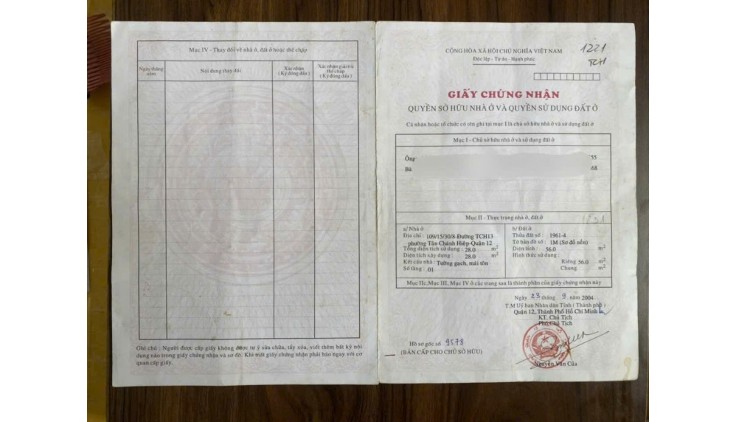 Bán Nhà Cấp 4, Tân Chánh Hiệp 13