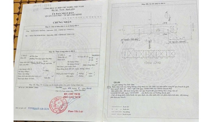 Mặt tiền Tây Sơn DT 4x22m, đường mặt tiền 12m.  Ngay chợ Tân Hương!