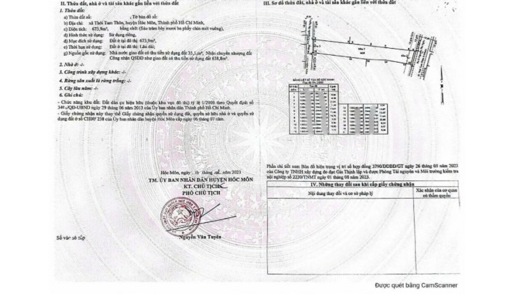 Bán đất Ful thổ cư 2 mặt tiền Thới Tam Thôn 9, Hóc Môn, 673m2, ngang 9,5m.