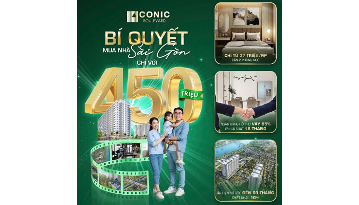 Chỉ 37 TR/M2 – Sở Hữu Ngay Căn Hộ Siêu Tiện Ích Tại KDC Conic Boulevard Huỳnh Bá Chánh, Tân Kiên, Bình Chánh, HCM