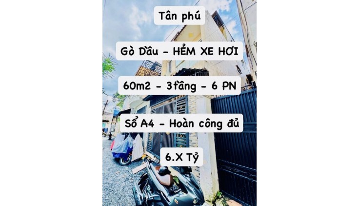 GẦN AEON MALL - HXH - 60M2 - 3 TẦNG - 6PN - SỔ A4 HOÀN CÔNG ĐỦ GIÁ NHỈNH 6 TỶ