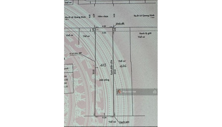 Bán gấp đất hẻm xe tải thông Lê Quang Định Hoàng Hoa Thám P7 Q Bình Thạnh 4x20m nở hậu 85m2 10,9tỷ