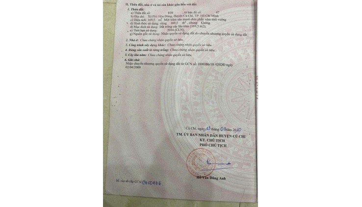 CHÍNH CHỦ CẦN BÁN NHANH LÔ ĐẤTĐẸP TẠI Xã Phú Hoà Đông - Củ Chi - HCM