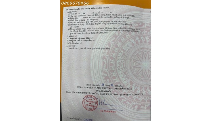 CẦN BÁN MẢNH VƯỜN 3.000 MÉT TẠI NHA TRANG, KHÁNH HOÀ