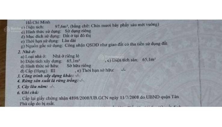Hẻm ôtô Nguyễn Hữu Tiến 4 x 24m2 (97,6m2) gần Chế Lan Viên giá chỉ 6 tỷ..