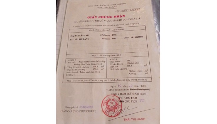 Chính chủ cần bán nhà tại địa chỉ: Nguyễn Duy Trinh, ấp Tân Lập, phường Bình Hưng Đông