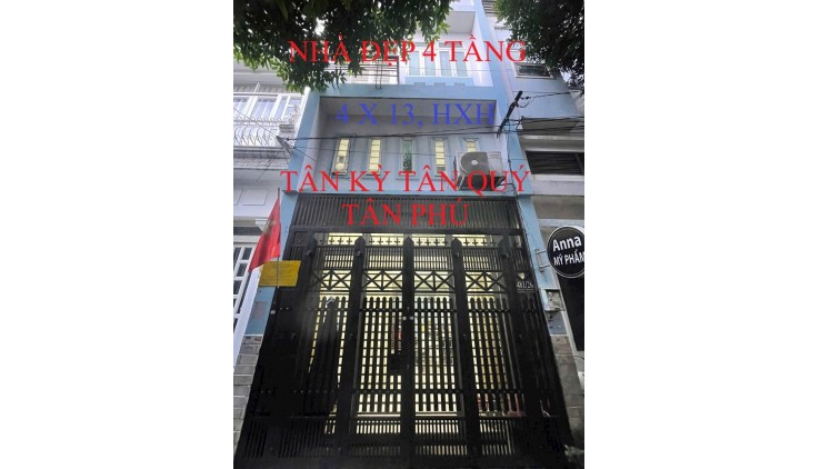 BÁN NHÀ TÂN KỲ TÂN QUÝ - TÂN PHÚ - HXH - 4 TẦNG - 4x13 nhỉnh 5 tỷ 5