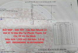 ĐẤT ĐẸP - GIÁ TỐT - Cần Bán Nhanh Lô Đất Vị Trí Đắc Địa Tại Phước Thạnh, Củ Chi, TP Hồ Chí Minh