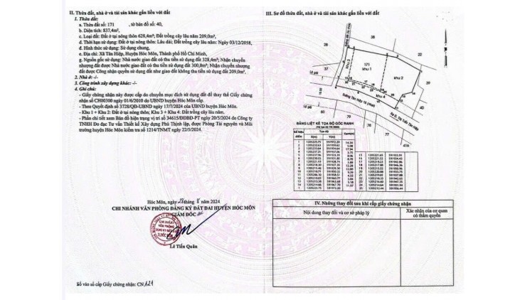 BÁN NHÀ MẶT PHỐ TAN HIEP, HÓC MÔN, 837M2, GIÁ HỜI - SỔ HỒNG CHÍNH CHỦ