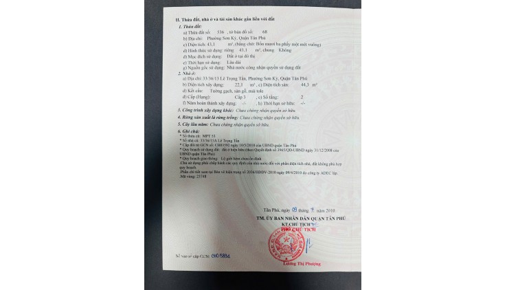 Bán nhà hẻm 33/36/13 Lê Trọng TấnTân Phú, Sổ Hồng, Chỉ hơn 3 tỷ
