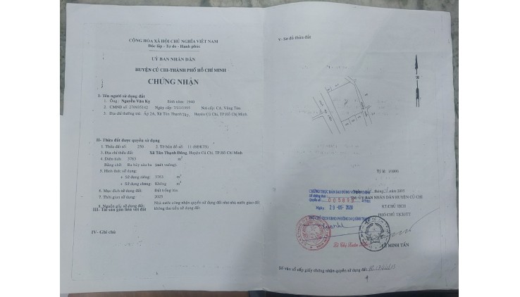 CHÍNH CHỦ CẦN BÁN LÔ ĐẤT 3763m2 chỉ 9,8 tỷ xã Tân Thạnh Đông , Củ Chi , HCM