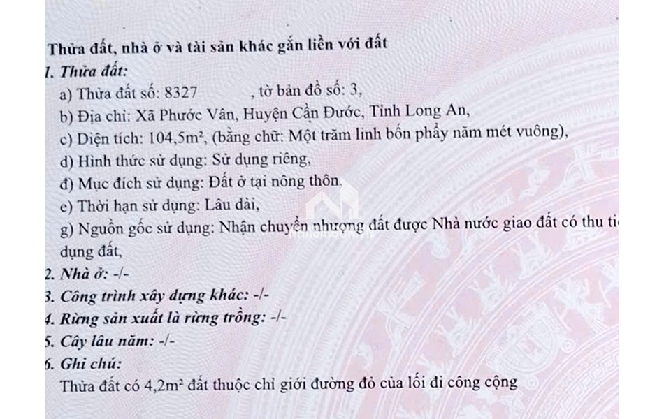 Chính chủ bán miếng đất tại Xã Phước Vân, Huyện Cần Đước, Tỉnh Long An