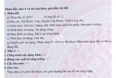 Chính chủ bán miếng đất tại Xã Phước Vân, Huyện Cần Đước, Tỉnh Long An